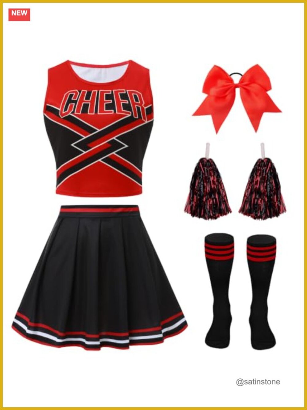 Womens Cheerleader Costume 5-Piece Set Polyester Halloween Cosplay Outfit